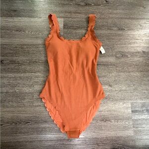 Aerie Orange Scalloped Kids Bodysuit